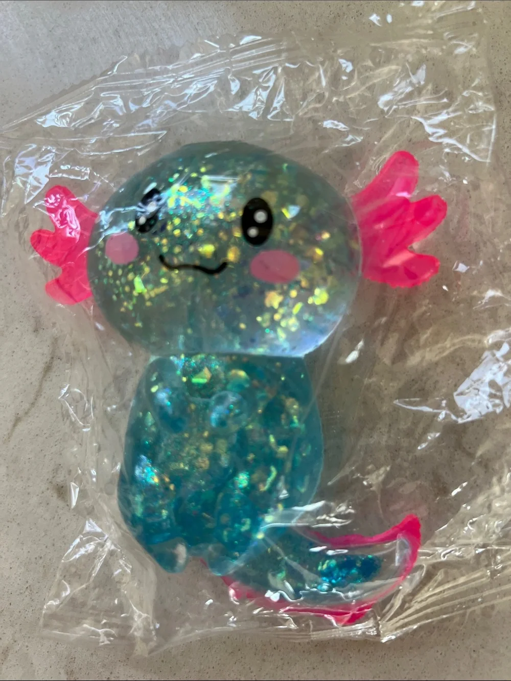 Blue Glitter Axolotl Squishy and slow rise